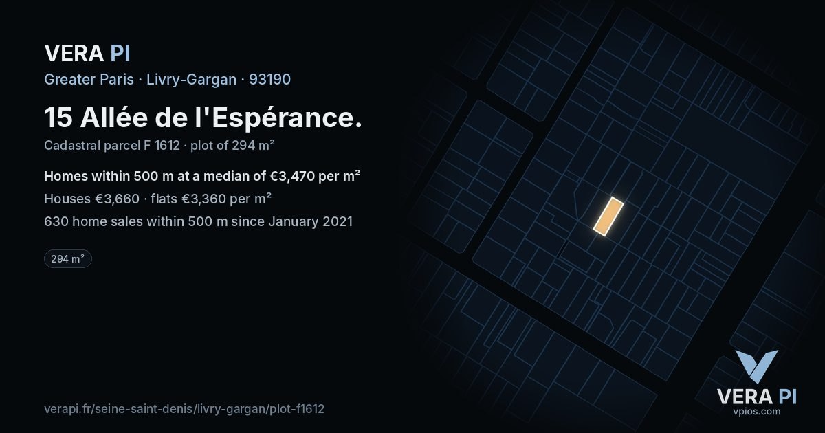 15 Allée de l'Espérance, Livry-Gargan at night – the plot lit, the parcels around coloured by the prices near them