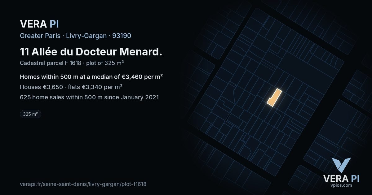 11 Allée du Docteur Menard, Livry-Gargan at night – the plot lit, the parcels around coloured by the prices near them