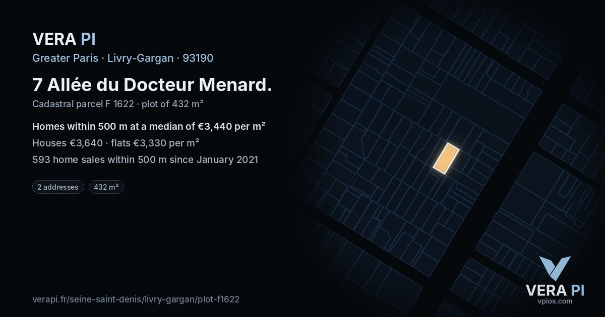 7 Allée du Docteur Menard, Livry-Gargan at night – the plot lit, the parcels around coloured by the prices near them