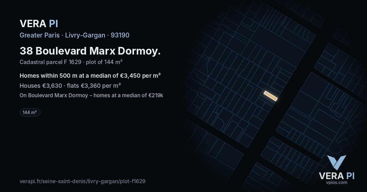 38 Boulevard Marx Dormoy, Livry-Gargan at night – the plot lit, the parcels around coloured by the prices near them