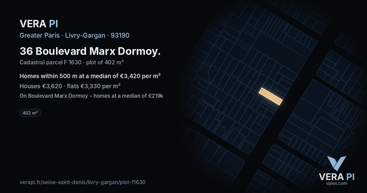 36 Boulevard Marx Dormoy, Livry-Gargan at night – the plot lit, the parcels around coloured by the prices near them