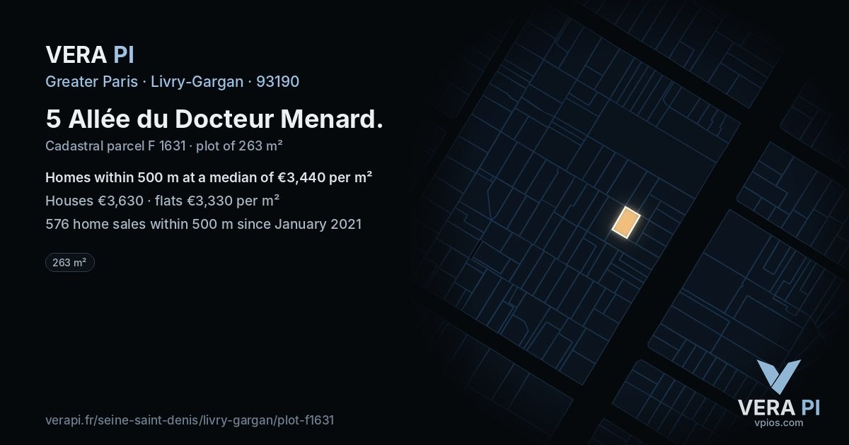 5 Allée du Docteur Menard, Livry-Gargan at night – the plot lit, the parcels around coloured by the prices near them