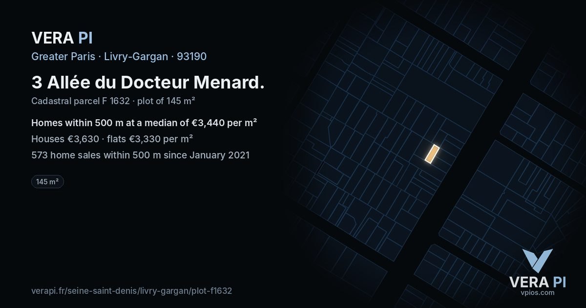 3 Allée du Docteur Menard, Livry-Gargan at night – the plot lit, the parcels around coloured by the prices near them