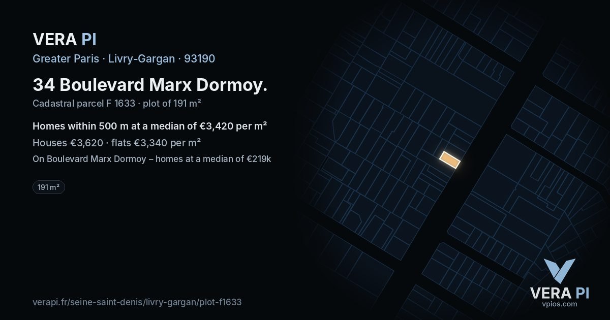 34 Boulevard Marx Dormoy, Livry-Gargan at night – the plot lit, the parcels around coloured by the prices near them