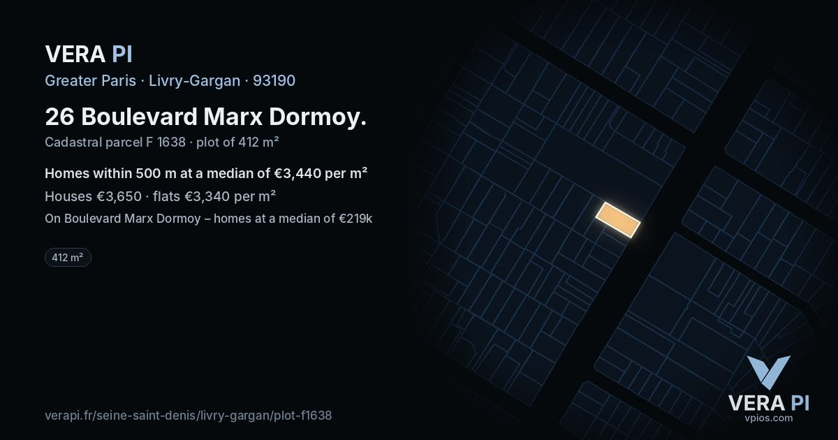 26 Boulevard Marx Dormoy, Livry-Gargan at night – the plot lit, the parcels around coloured by the prices near them