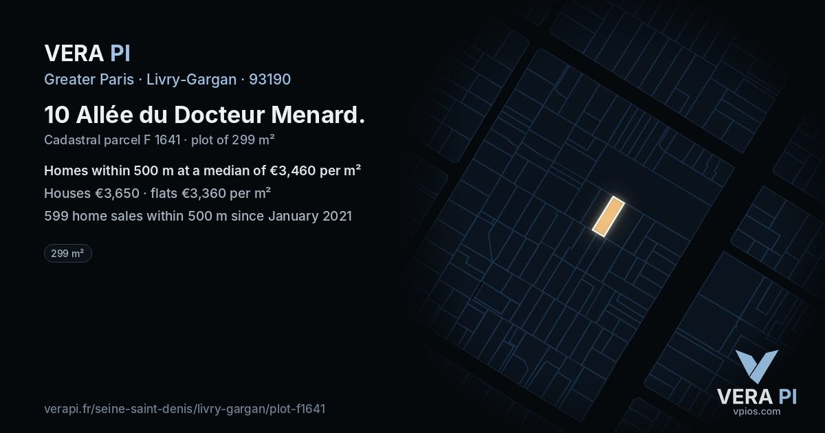10 Allée du Docteur Menard, Livry-Gargan at night – the plot lit, the parcels around coloured by the prices near them