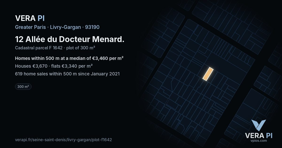 12 Allée du Docteur Menard, Livry-Gargan at night – the plot lit, the parcels around coloured by the prices near them
