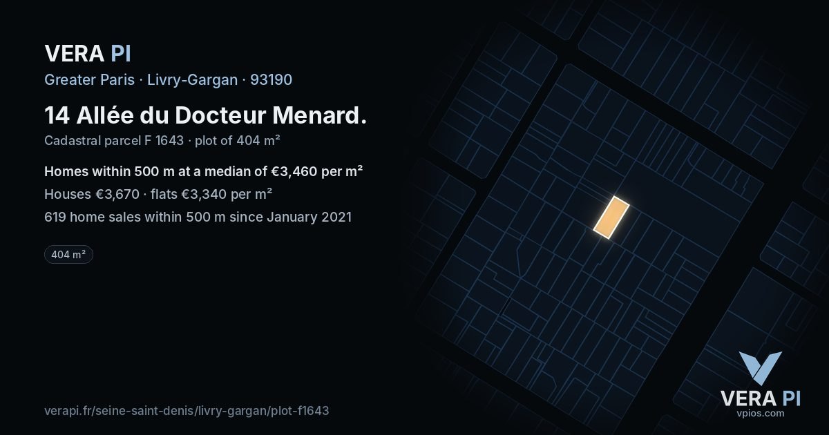 14 Allée du Docteur Menard, Livry-Gargan at night – the plot lit, the parcels around coloured by the prices near them
