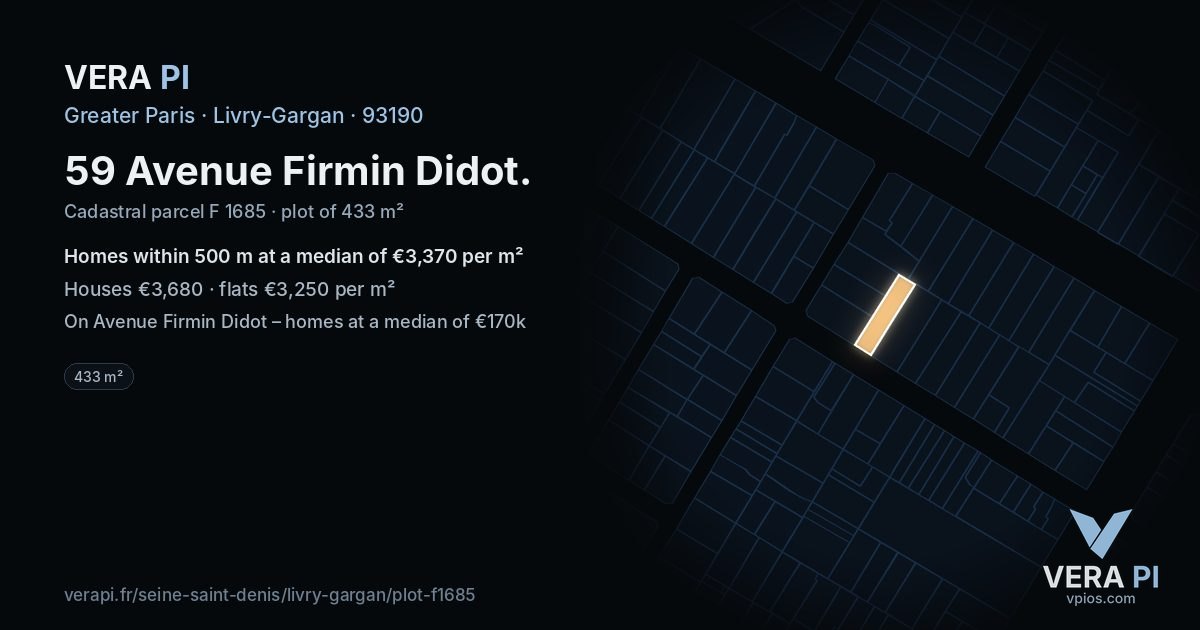 59 Avenue Firmin Didot, Livry-Gargan at night – the plot lit, the parcels around coloured by the prices near them