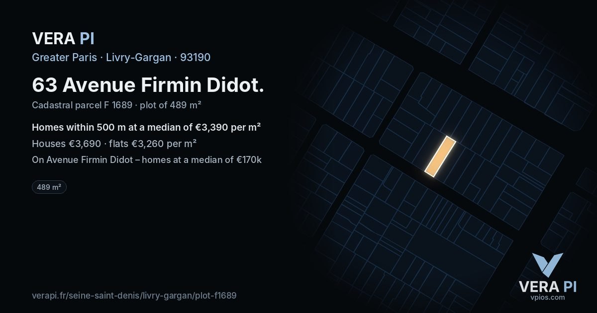 63 Avenue Firmin Didot, Livry-Gargan at night – the plot lit, the parcels around coloured by the prices near them