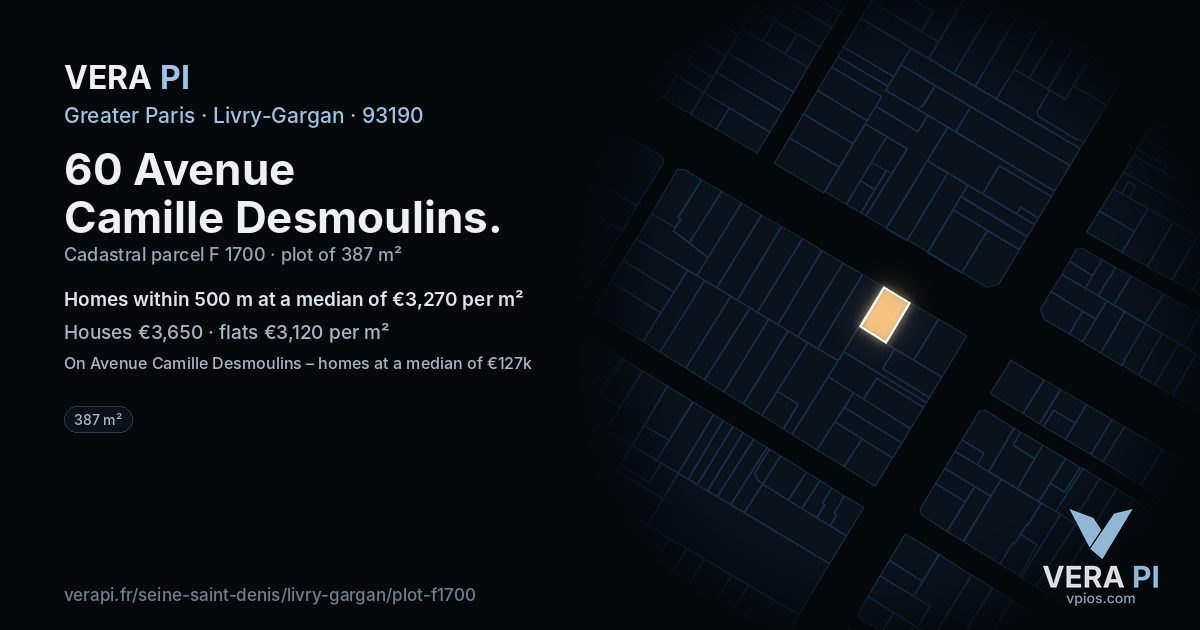 60 Avenue Camille Desmoulins, Livry-Gargan at night – the plot lit, the parcels around coloured by the prices near them