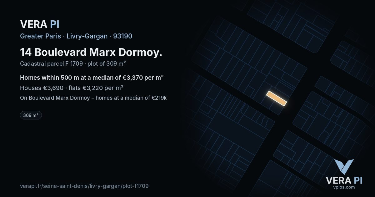 14 Boulevard Marx Dormoy, Livry-Gargan at night – the plot lit, the parcels around coloured by the prices near them