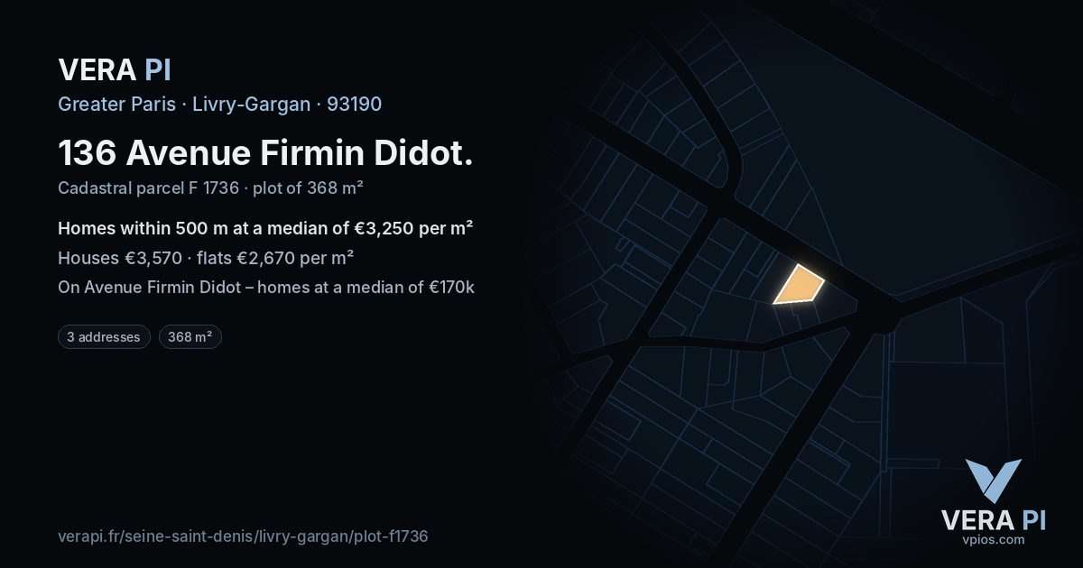 136 Avenue Firmin Didot, Livry-Gargan at night – the plot lit, the parcels around coloured by the prices near them