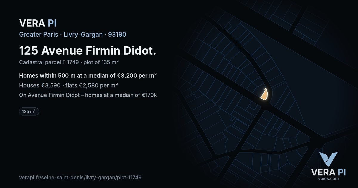 125 Avenue Firmin Didot, Livry-Gargan at night – the plot lit, the parcels around coloured by the prices near them