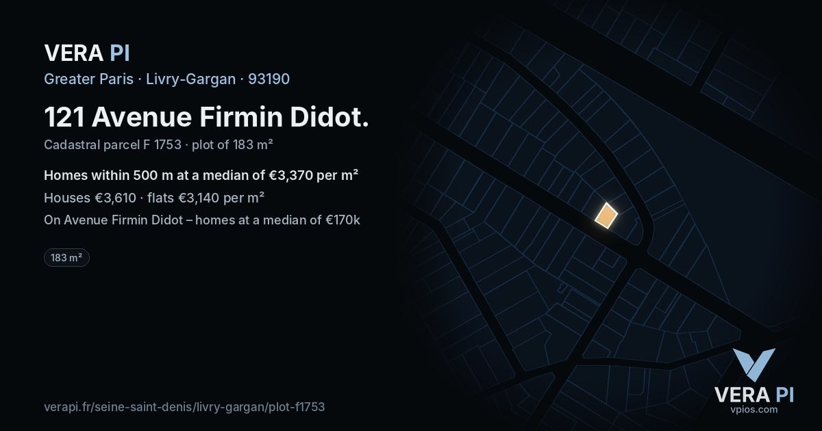 121 Avenue Firmin Didot, Livry-Gargan at night – the plot lit, the parcels around coloured by the prices near them