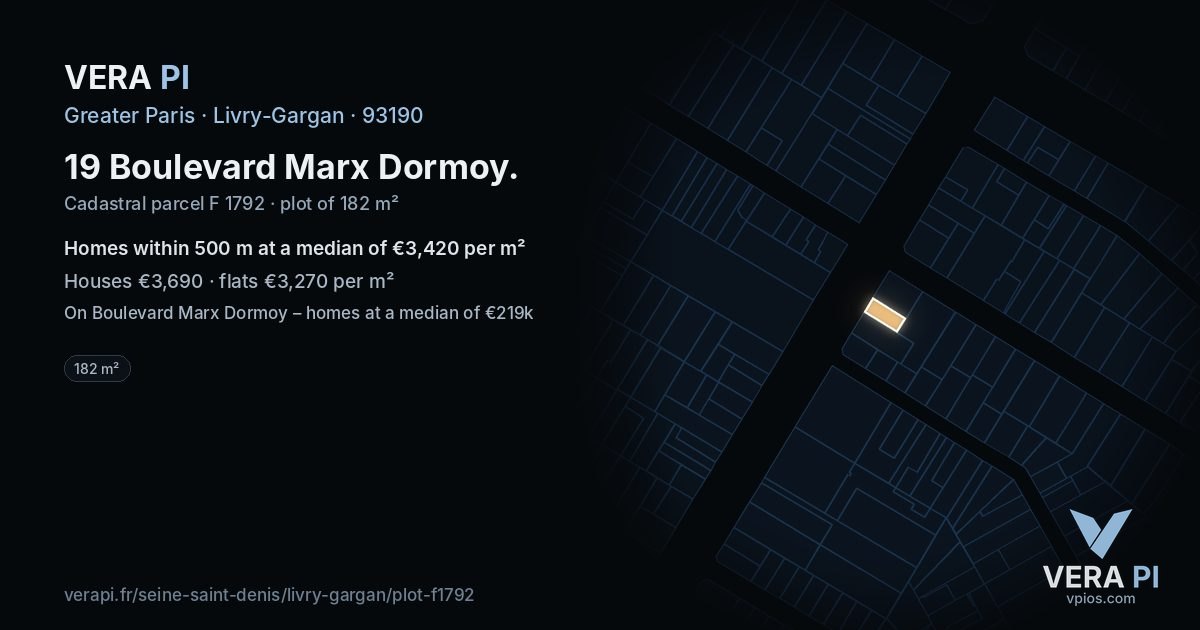 19 Boulevard Marx Dormoy, Livry-Gargan at night – the plot lit, the parcels around coloured by the prices near them