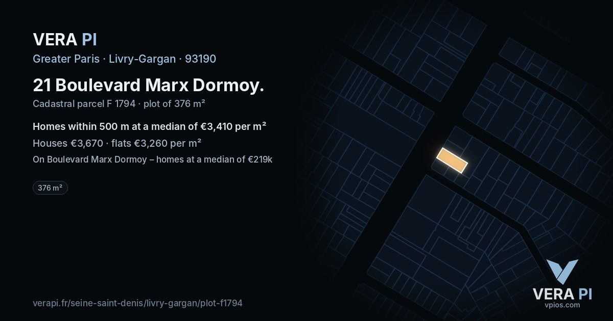 21 Boulevard Marx Dormoy, Livry-Gargan at night – the plot lit, the parcels around coloured by the prices near them
