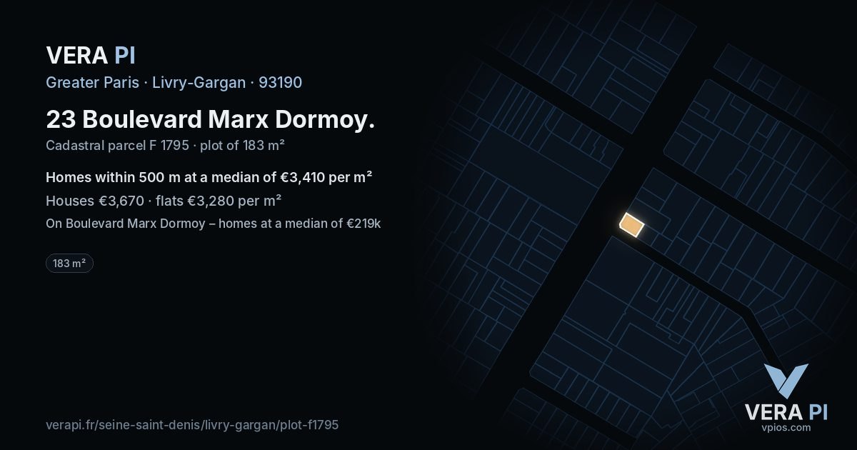 23 Boulevard Marx Dormoy, Livry-Gargan at night – the plot lit, the parcels around coloured by the prices near them