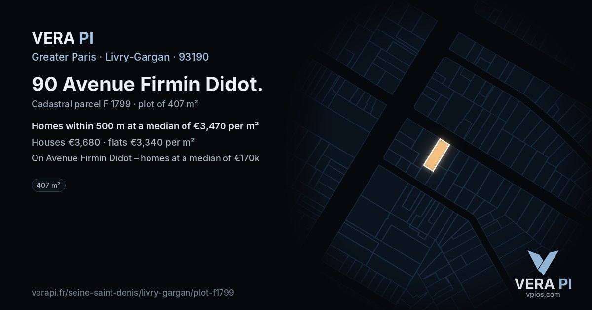 90 Avenue Firmin Didot, Livry-Gargan at night – the plot lit, the parcels around coloured by the prices near them