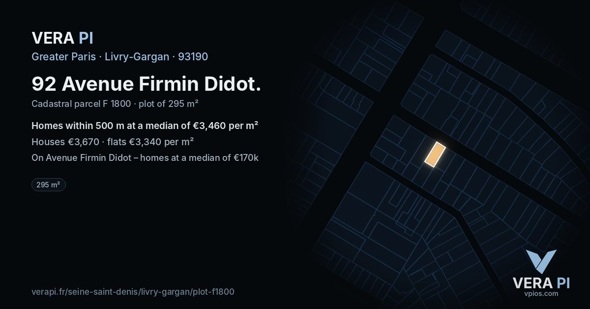 92 Avenue Firmin Didot, Livry-Gargan at night – the plot lit, the parcels around coloured by the prices near them