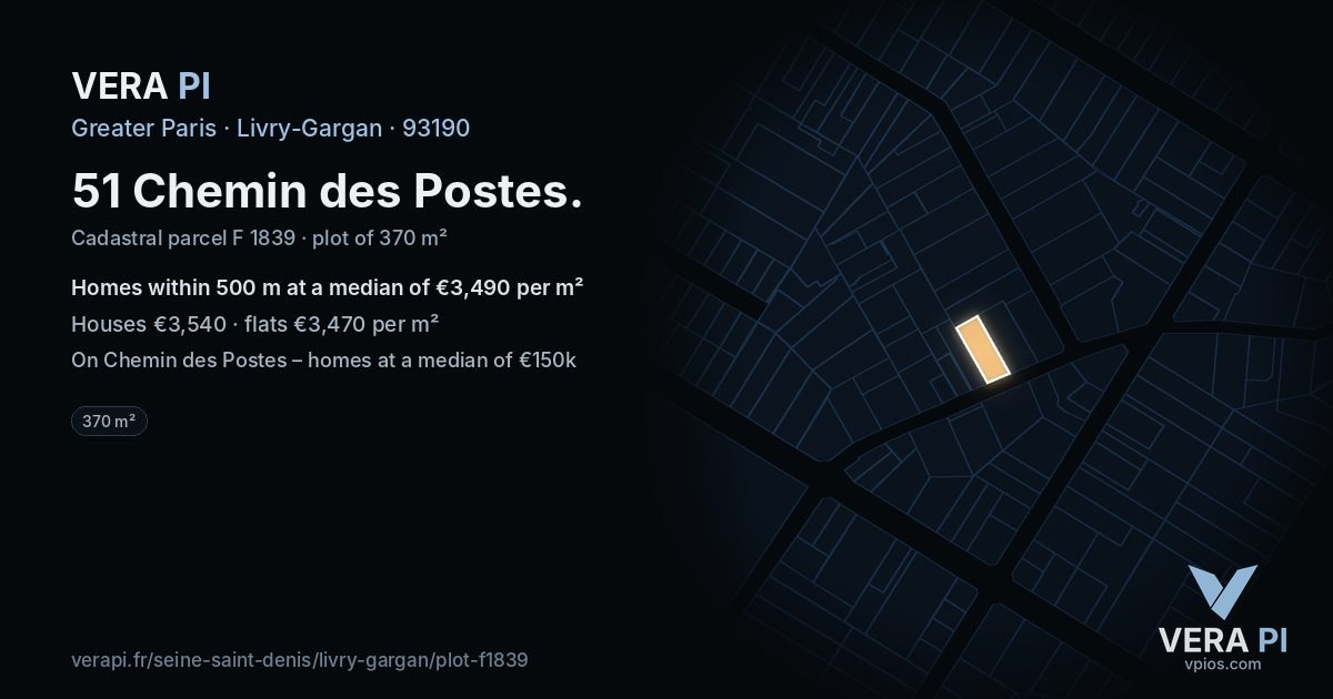 51 Chemin des Postes, Livry-Gargan at night – the plot lit, the parcels around coloured by the prices near them