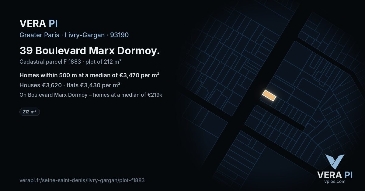 39 Boulevard Marx Dormoy, Livry-Gargan at night – the plot lit, the parcels around coloured by the prices near them