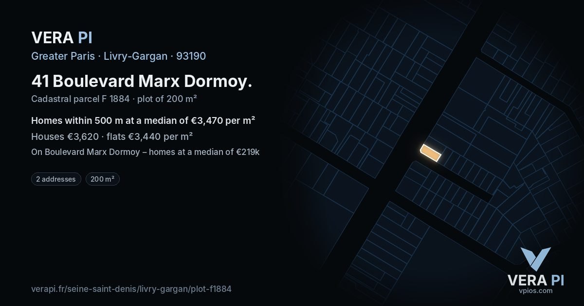 41 Boulevard Marx Dormoy, Livry-Gargan at night – the plot lit, the parcels around coloured by the prices near them