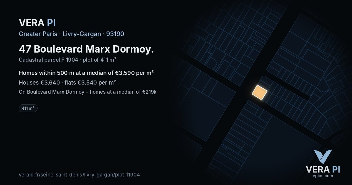 47 Boulevard Marx Dormoy, Livry-Gargan at night – the plot lit, the parcels around coloured by the prices near them