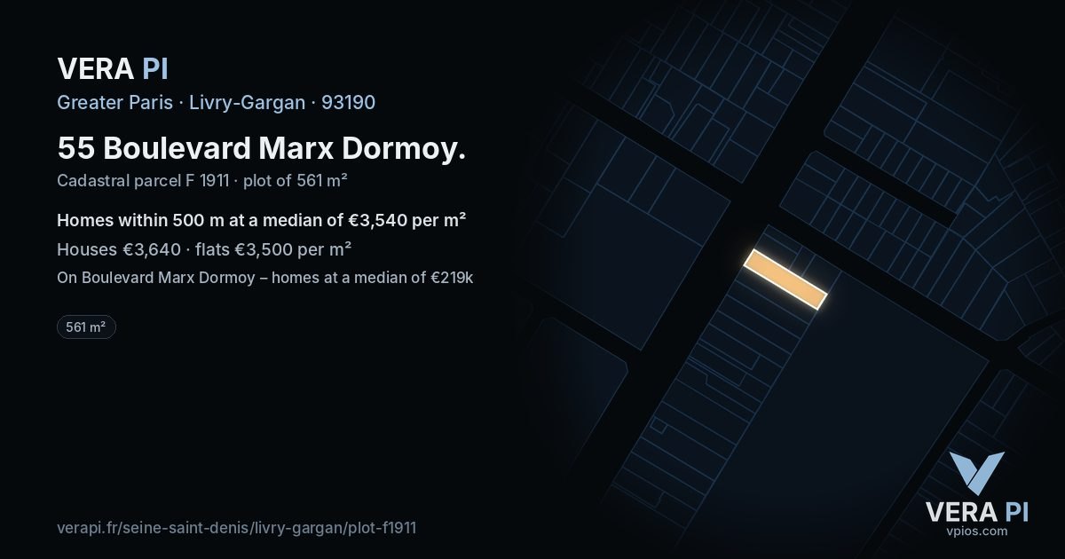 55 Boulevard Marx Dormoy, Livry-Gargan at night – the plot lit, the parcels around coloured by the prices near them