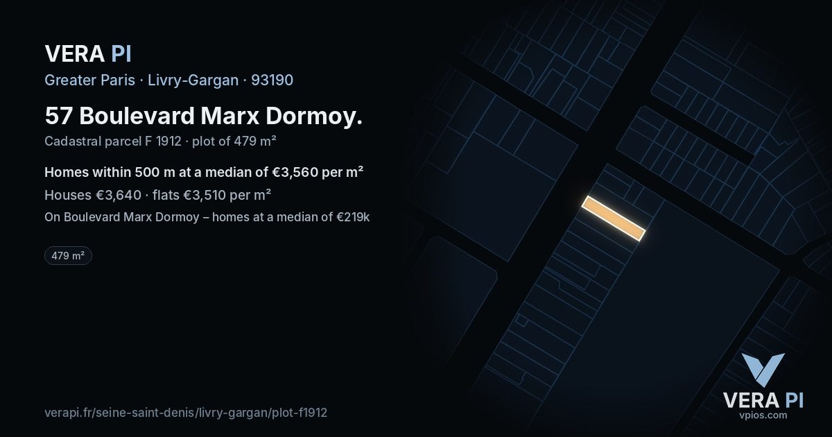 57 Boulevard Marx Dormoy, Livry-Gargan at night – the plot lit, the parcels around coloured by the prices near them