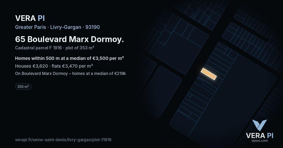 65 Boulevard Marx Dormoy, Livry-Gargan at night – the plot lit, the parcels around coloured by the prices near them