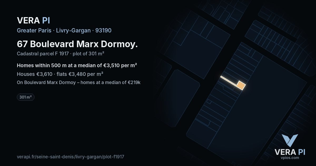 67 Boulevard Marx Dormoy, Livry-Gargan at night – the plot lit, the parcels around coloured by the prices near them