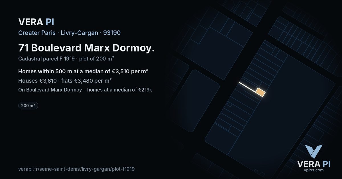 71 Boulevard Marx Dormoy, Livry-Gargan at night – the plot lit, the parcels around coloured by the prices near them