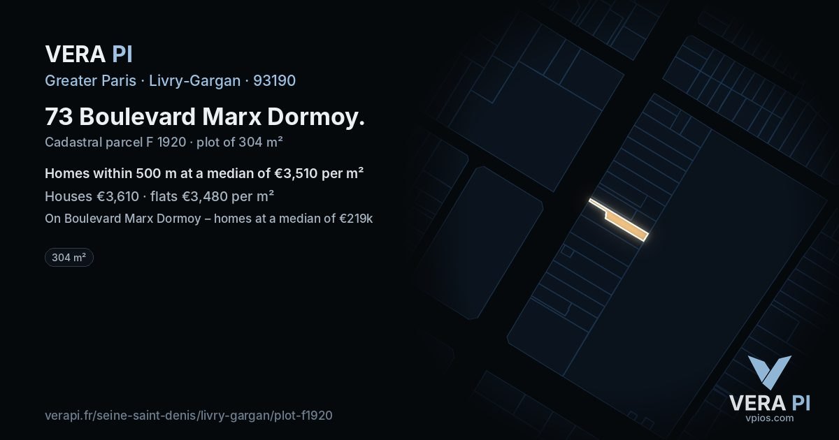 73 Boulevard Marx Dormoy, Livry-Gargan at night – the plot lit, the parcels around coloured by the prices near them