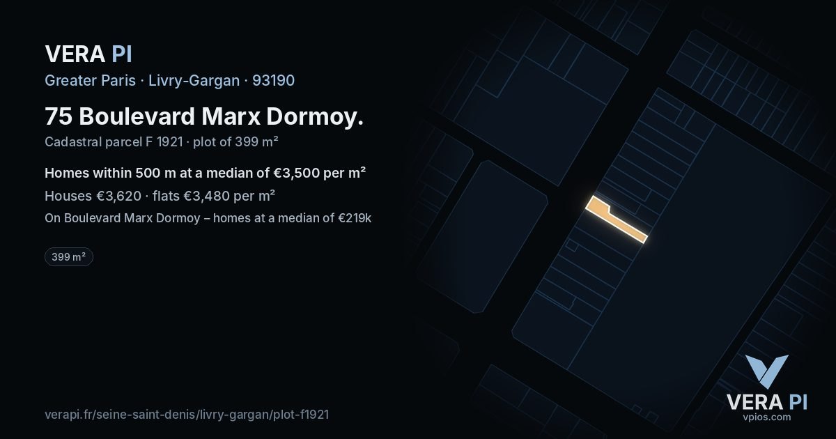 75 Boulevard Marx Dormoy, Livry-Gargan at night – the plot lit, the parcels around coloured by the prices near them