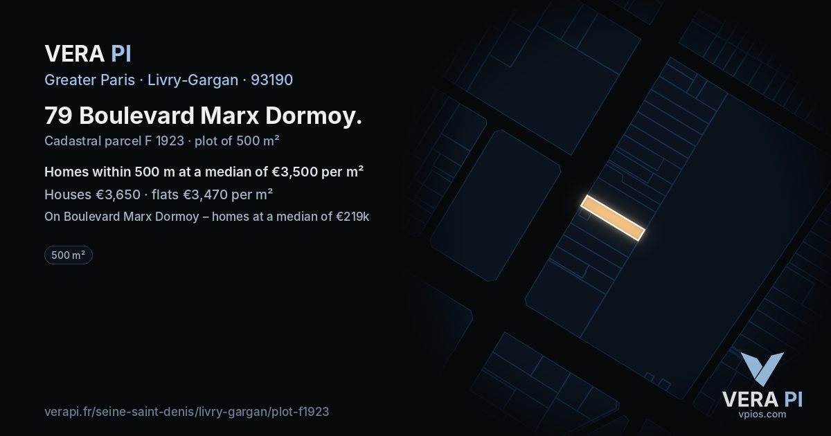 79 Boulevard Marx Dormoy, Livry-Gargan at night – the plot lit, the parcels around coloured by the prices near them
