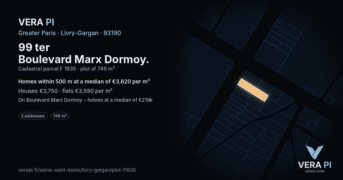 99 ter Boulevard Marx Dormoy, Livry-Gargan at night – the plot lit, the parcels around coloured by the prices near them