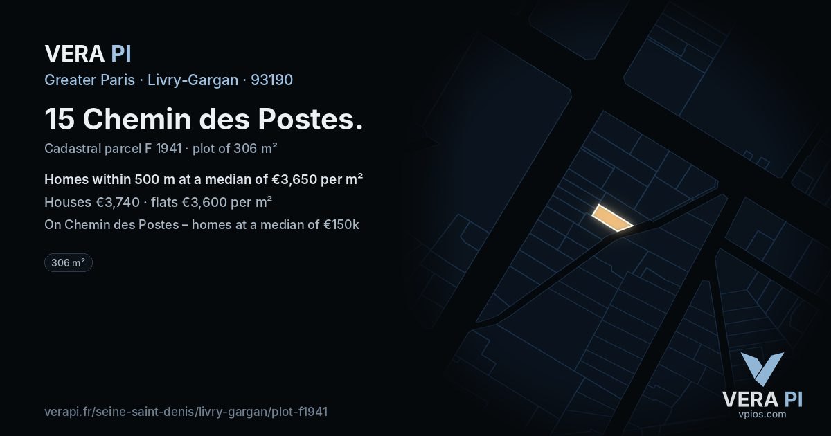 15 Chemin des Postes, Livry-Gargan at night – the plot lit, the parcels around coloured by the prices near them