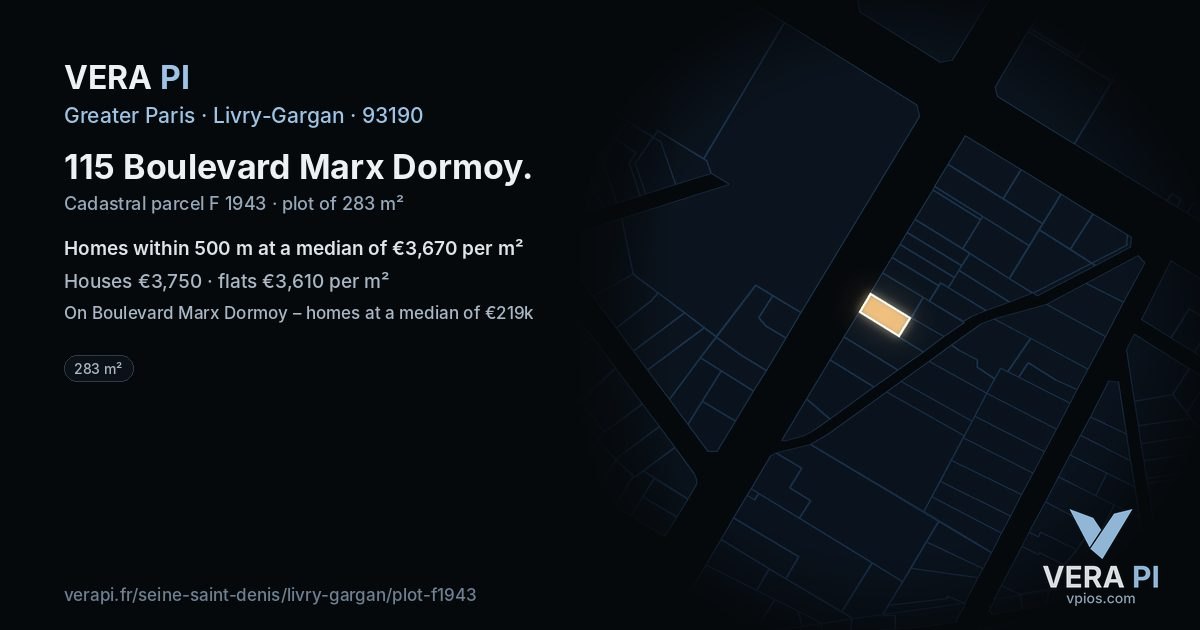 115 Boulevard Marx Dormoy, Livry-Gargan at night – the plot lit, the parcels around coloured by the prices near them