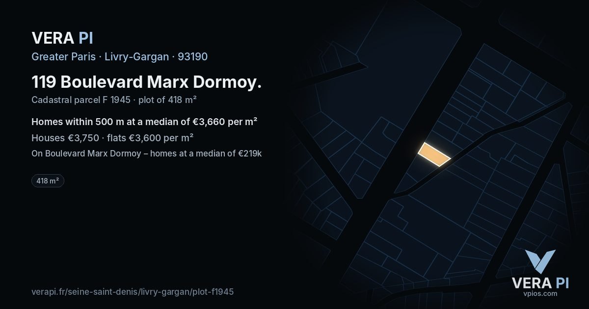 119 Boulevard Marx Dormoy, Livry-Gargan at night – the plot lit, the parcels around coloured by the prices near them