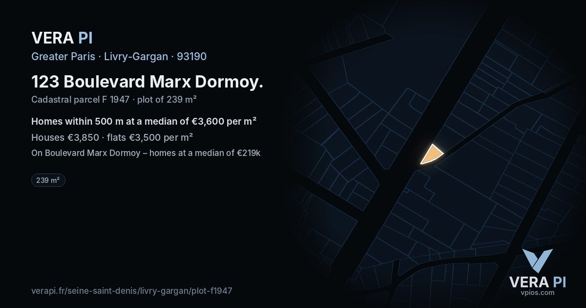 123 Boulevard Marx Dormoy, Livry-Gargan at night – the plot lit, the parcels around coloured by the prices near them