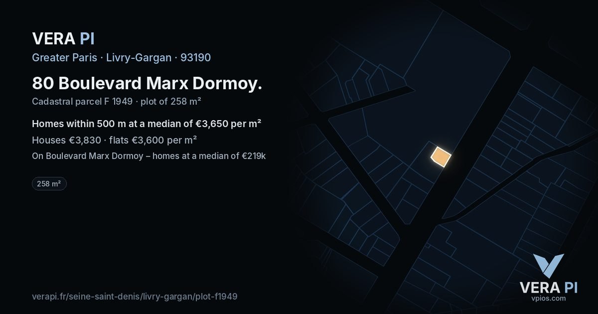 80 Boulevard Marx Dormoy, Livry-Gargan at night – the plot lit, the parcels around coloured by the prices near them