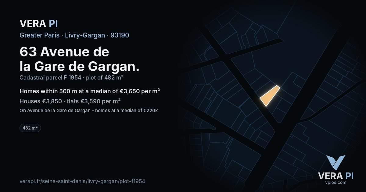 63 Avenue de la Gare de Gargan, Livry-Gargan at night – the plot lit, the parcels around coloured by the prices near them