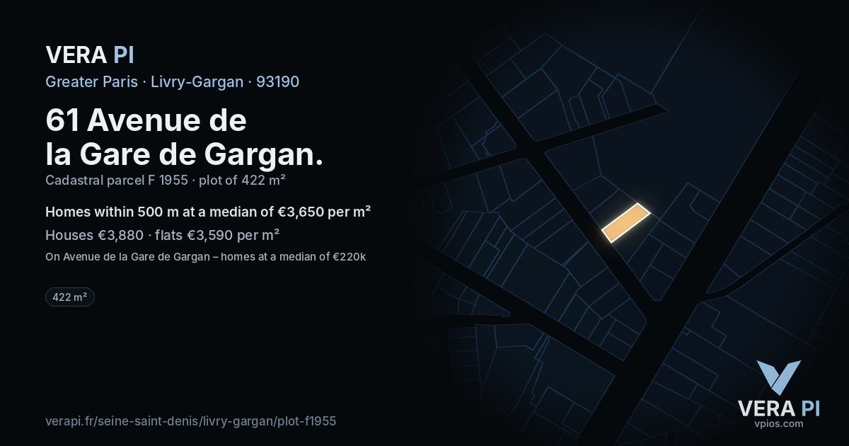 61 Avenue de la Gare de Gargan, Livry-Gargan at night – the plot lit, the parcels around coloured by the prices near them