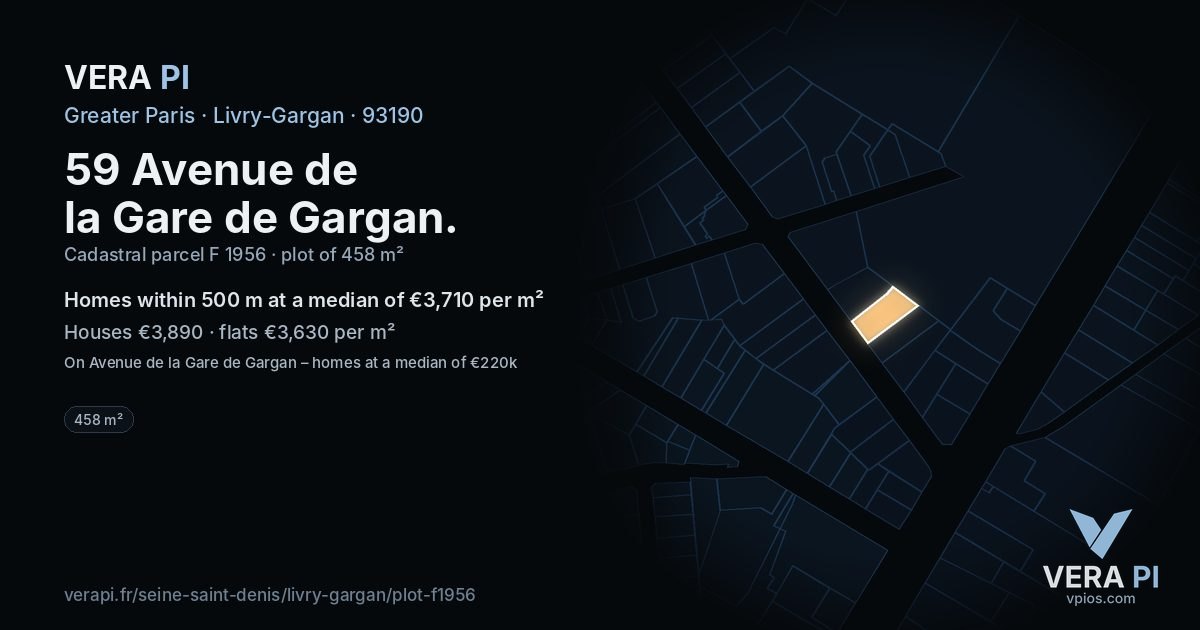 59 Avenue de la Gare de Gargan, Livry-Gargan at night – the plot lit, the parcels around coloured by the prices near them