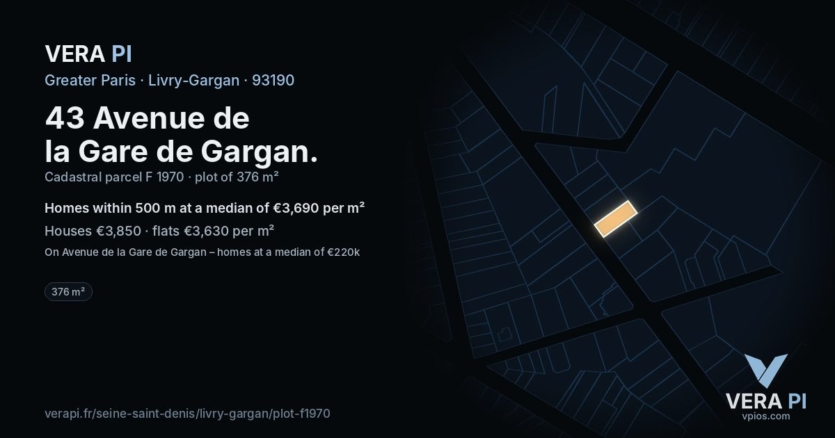43 Avenue de la Gare de Gargan, Livry-Gargan at night – the plot lit, the parcels around coloured by the prices near them