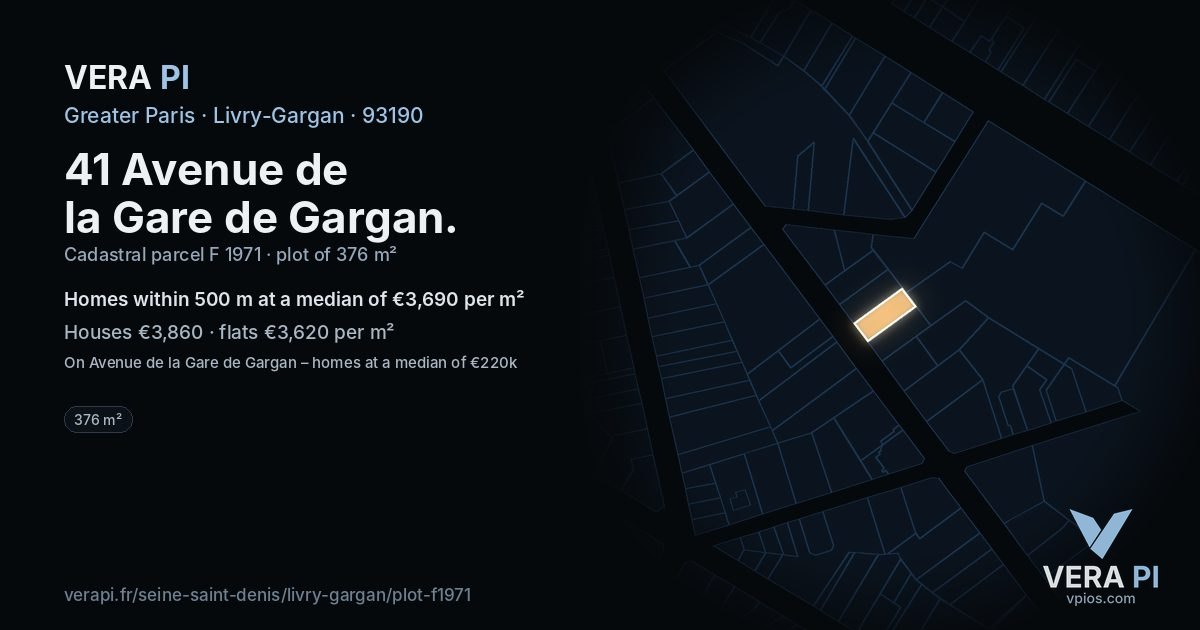 41 Avenue de la Gare de Gargan, Livry-Gargan at night – the plot lit, the parcels around coloured by the prices near them