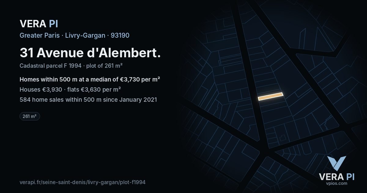 31 Avenue d'Alembert, Livry-Gargan at night – the plot lit, the parcels around coloured by the prices near them
