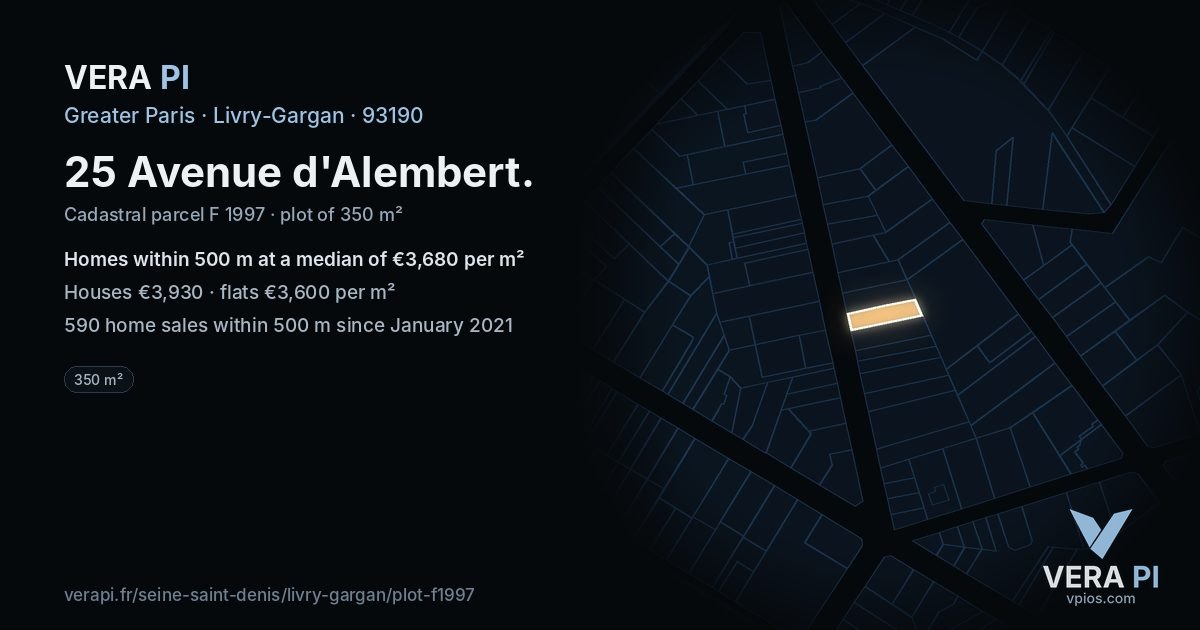 25 Avenue d'Alembert, Livry-Gargan at night – the plot lit, the parcels around coloured by the prices near them
