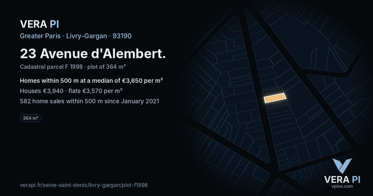23 Avenue d'Alembert, Livry-Gargan at night – the plot lit, the parcels around coloured by the prices near them